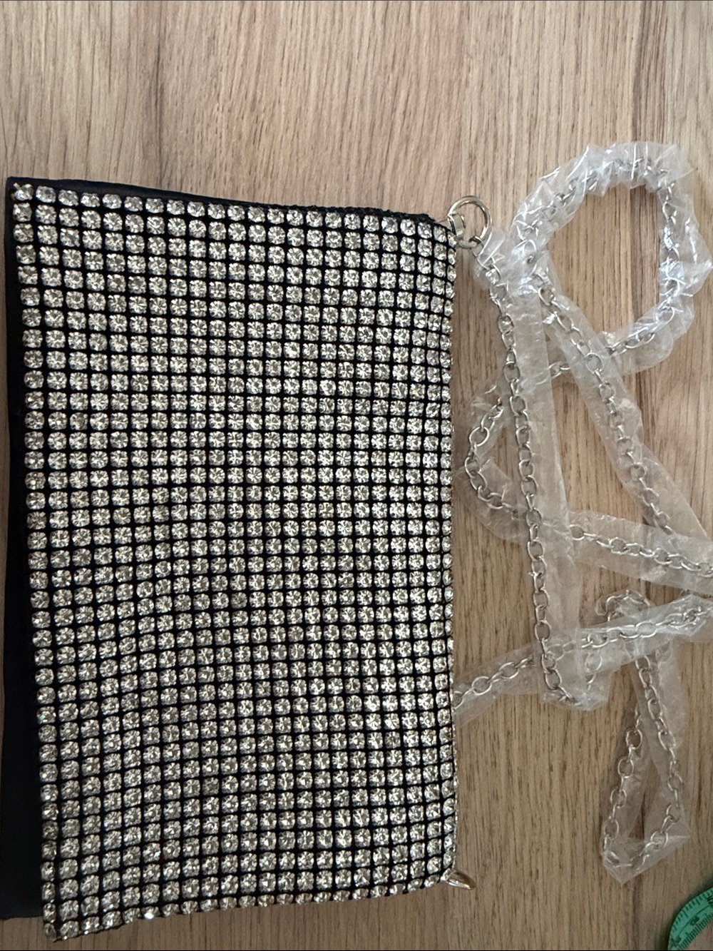 Black Rhinestone Evening Clutch with Chain Strap